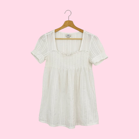 WHITE STRIPED COTTON SMOCKED TOP (M)