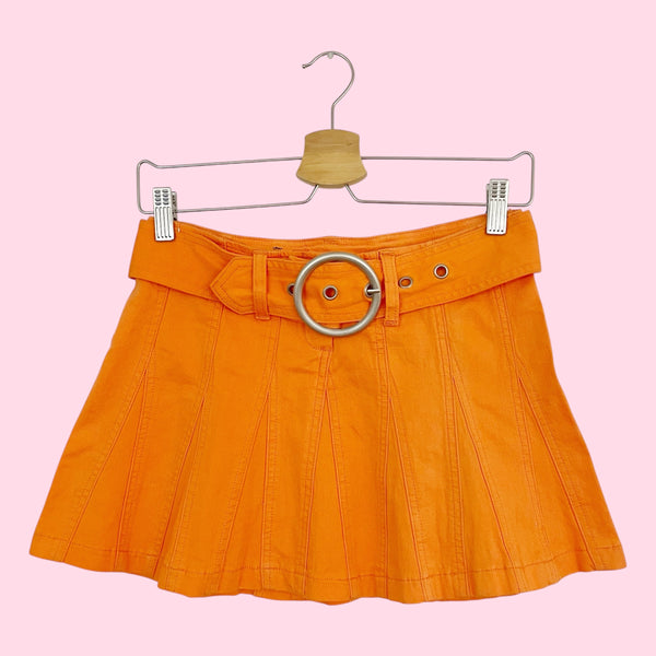 ORANGE PANELED MINI SKIRT W/ BELT (S)