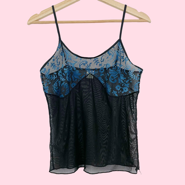 BLACK + BLUE SHEER MESH TANK (M)