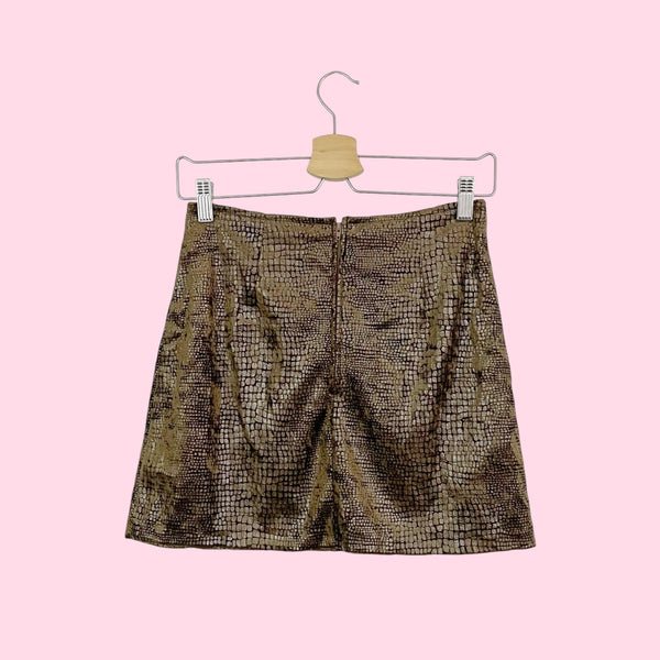 BROWN REPTILE TEXTURED MINI SKIRT (25)