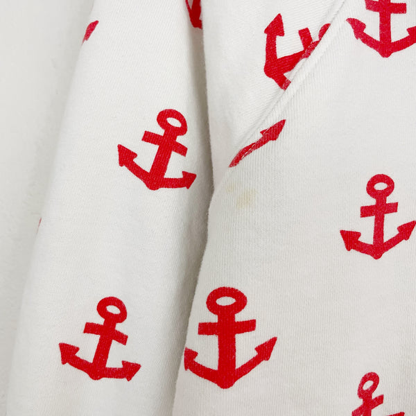 Y2K White + Red Anchor Print Hoodie (L)