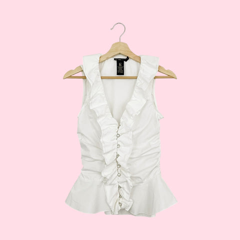 WHITE RUFFLE SLEEVELESS TOP (S)