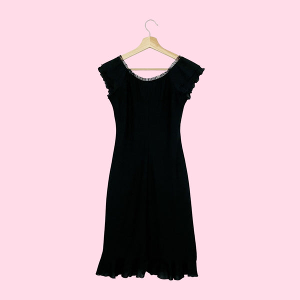 BLACK MESH MILKMAID MIDI DRESS (M)