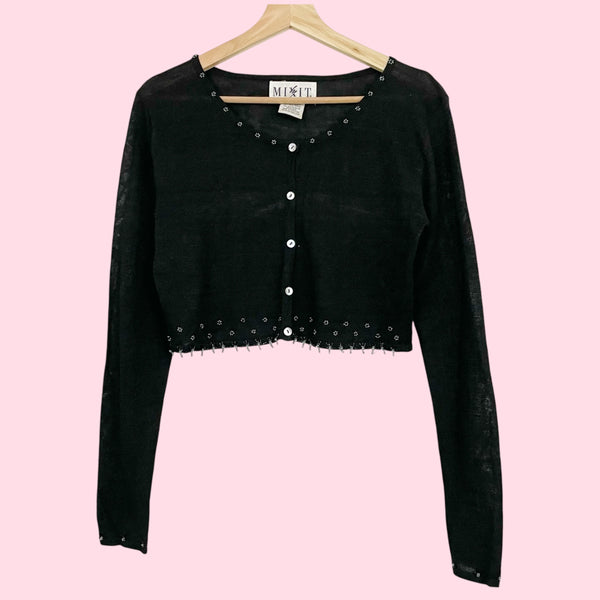 BLACK BEADED CROPPED CARDIGAN (M)