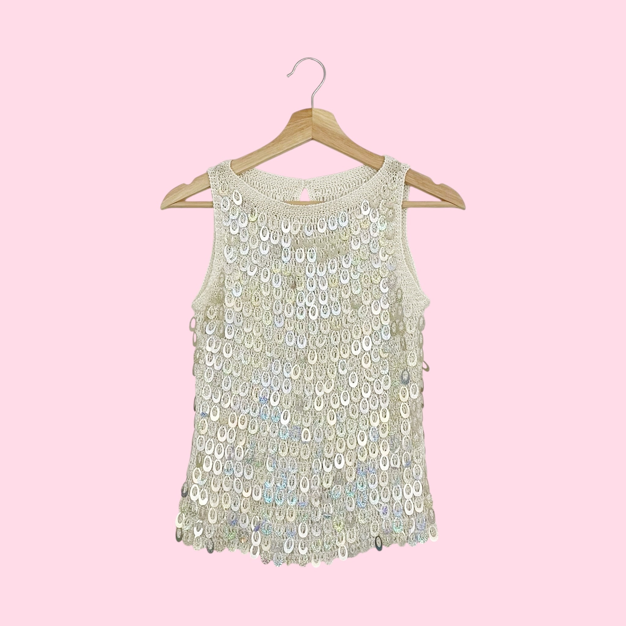 WHITE KNIT SEQUINS TANK (S)