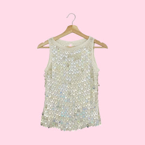 WHITE KNIT SEQUINS TANK (S)