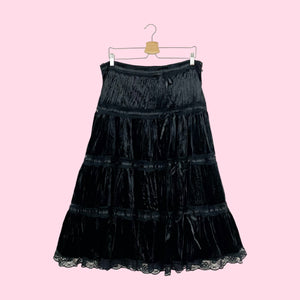 BLACK VELVET TIERED MAXI SKIRT (L)