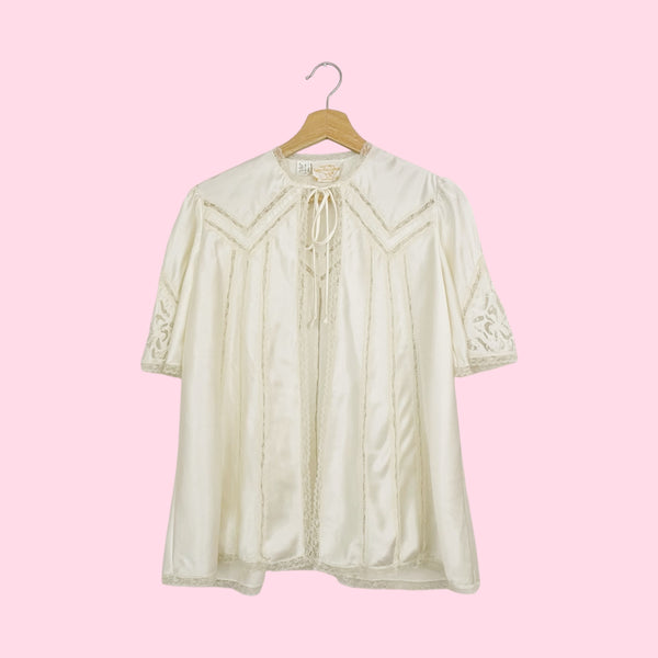 70s Cream Open Front Lingerie Top (S)