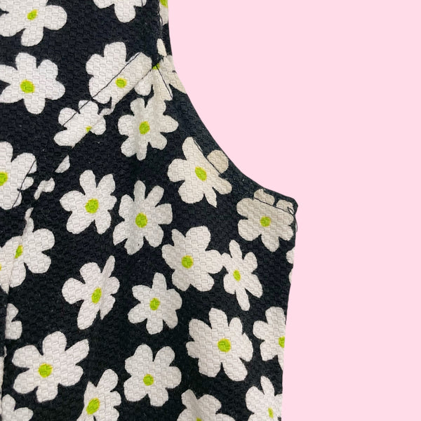 Black Daisy Print Mini Dress (S)