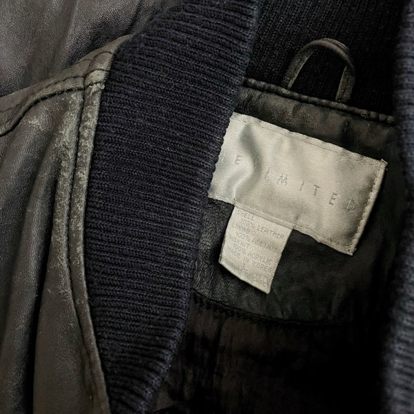 THE LIMITED BLACK LEATHER BOMBER JACKET (L)