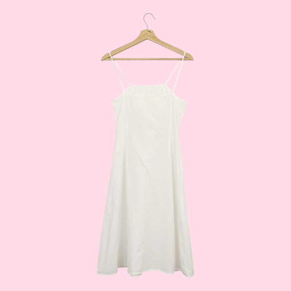 White Cotton Midi Dress w/ Eyelet Ruffle (XS)