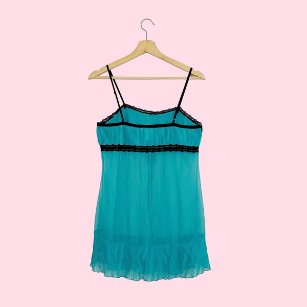 TEAL PLEATED MESH BABYDOLL (M)