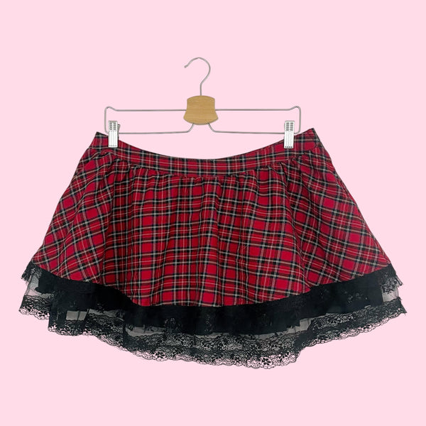 RED PLAID MICRO MINI SKIRT (L)