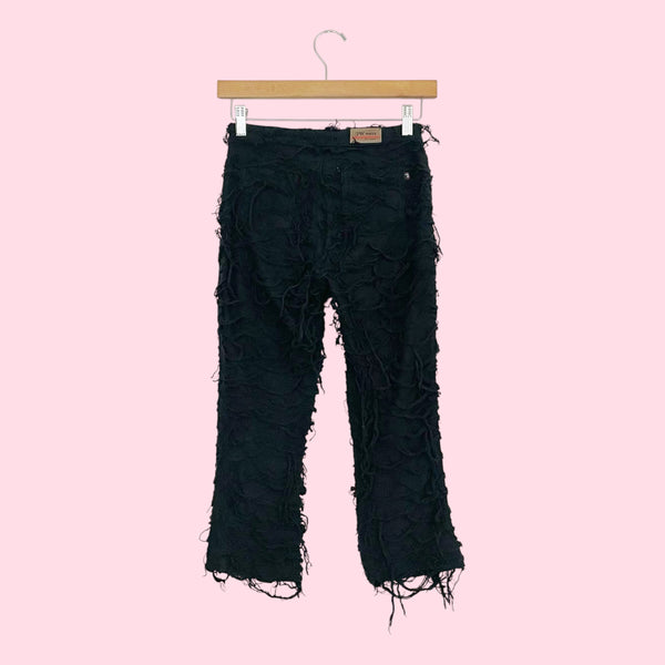 Black Stringy Textured Jersey Capris (S)