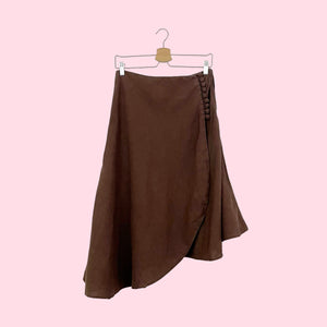 BROWN LINEN ASYMMETRICAL MIDI SKIRT (6)