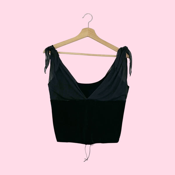 BLACK VELVET LACE UP TANK W/ MESH (10)
