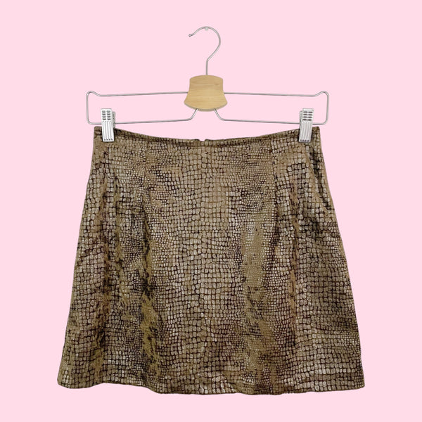 BROWN REPTILE TEXTURED MINI SKIRT (25)