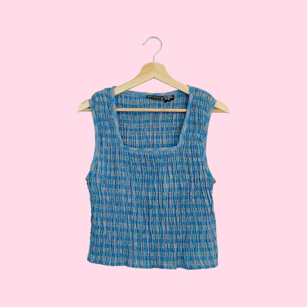BLUE PLAID SMOCKED TANK (L)
