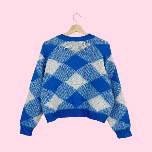 Sandro Blue + White Plaid Mohair Blend Sweater (M/L)