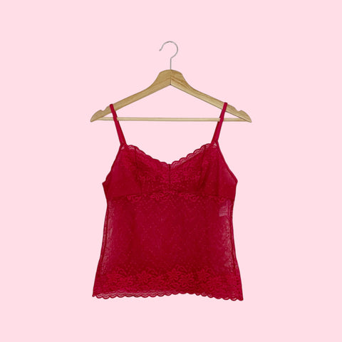 RED SHEER FLORAL LACE CAMI (M)