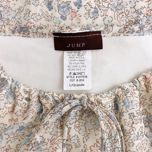 CREAM + BLUE FLORAL MILKMAID MIDI DRESS (M)
