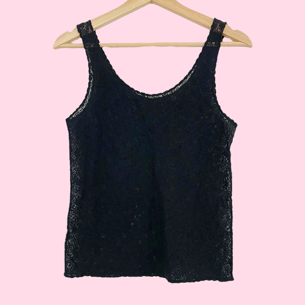 BLACK FLORAL LACE TANK (M)