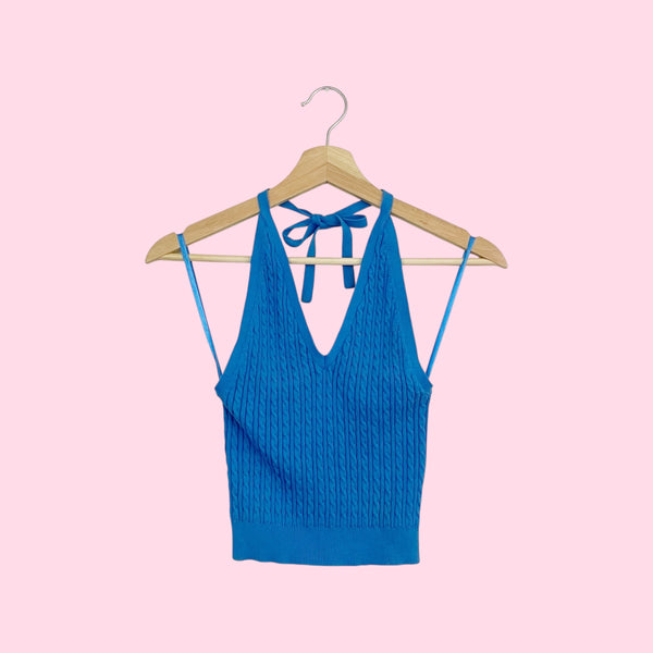 Ralph Lauren Blue Cable Knit Halter Tank (XS)