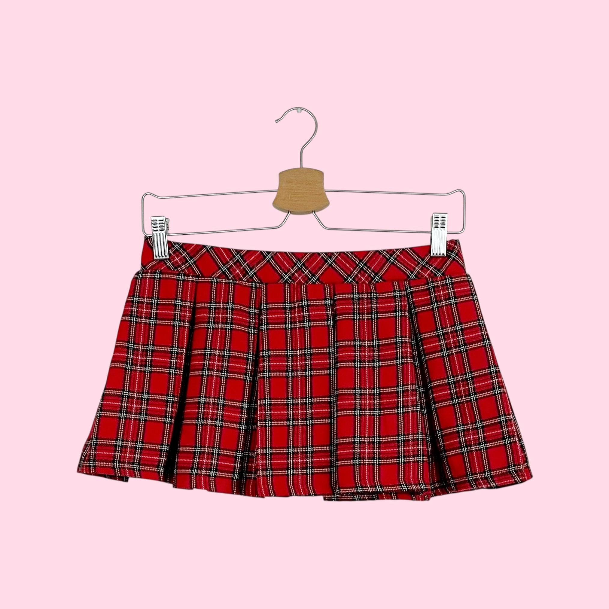 RED PLAID PLEATED MICRO MINI SKIRT (S/M)