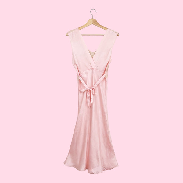 40s PINK SATIN LINGERIE DRESS (S)