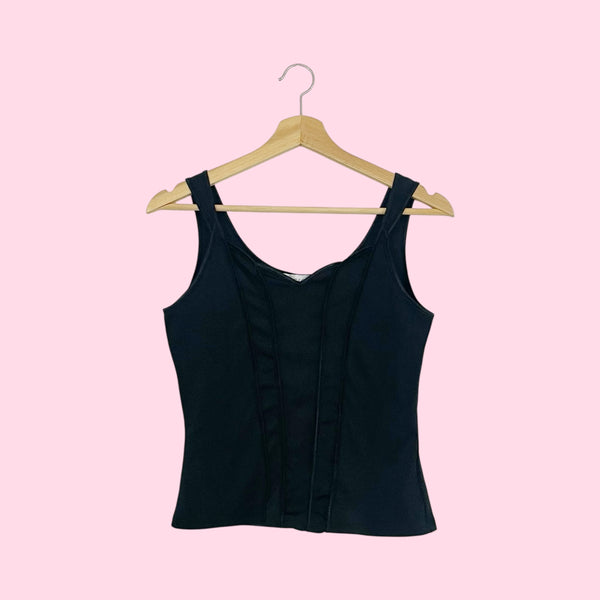 BLACK STRETCH CORSET STYLE TANK (S/M)