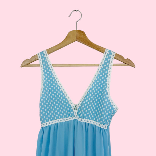 70S LIGHT BLUE POLKA DOT NIGHTGOWN (XS)