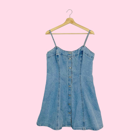 90S DENIM BUTTON UP MINI DRESS (M)