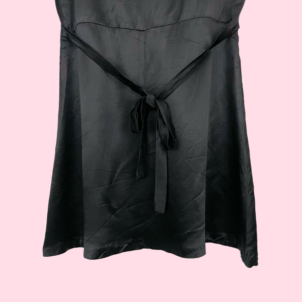 BLACK SATIN TIE BACK MINI DRESS (S)