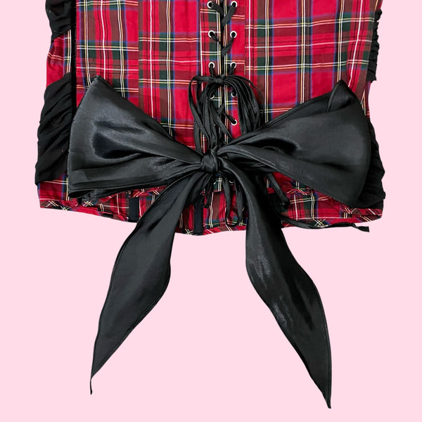 FREDERICK'S RED TARTAN PLAID CORSET W/ MESH OVERLAY (XL)