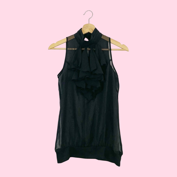 Y2K Black Sheer Ruffle Tunic (S)