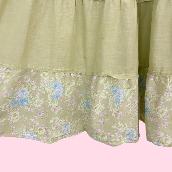 Light Green Floral Tiered Prairie Skirt (M)