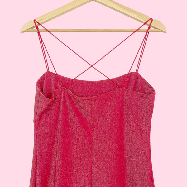METALLIC RED STRAPPY MIDI DRESS (M)