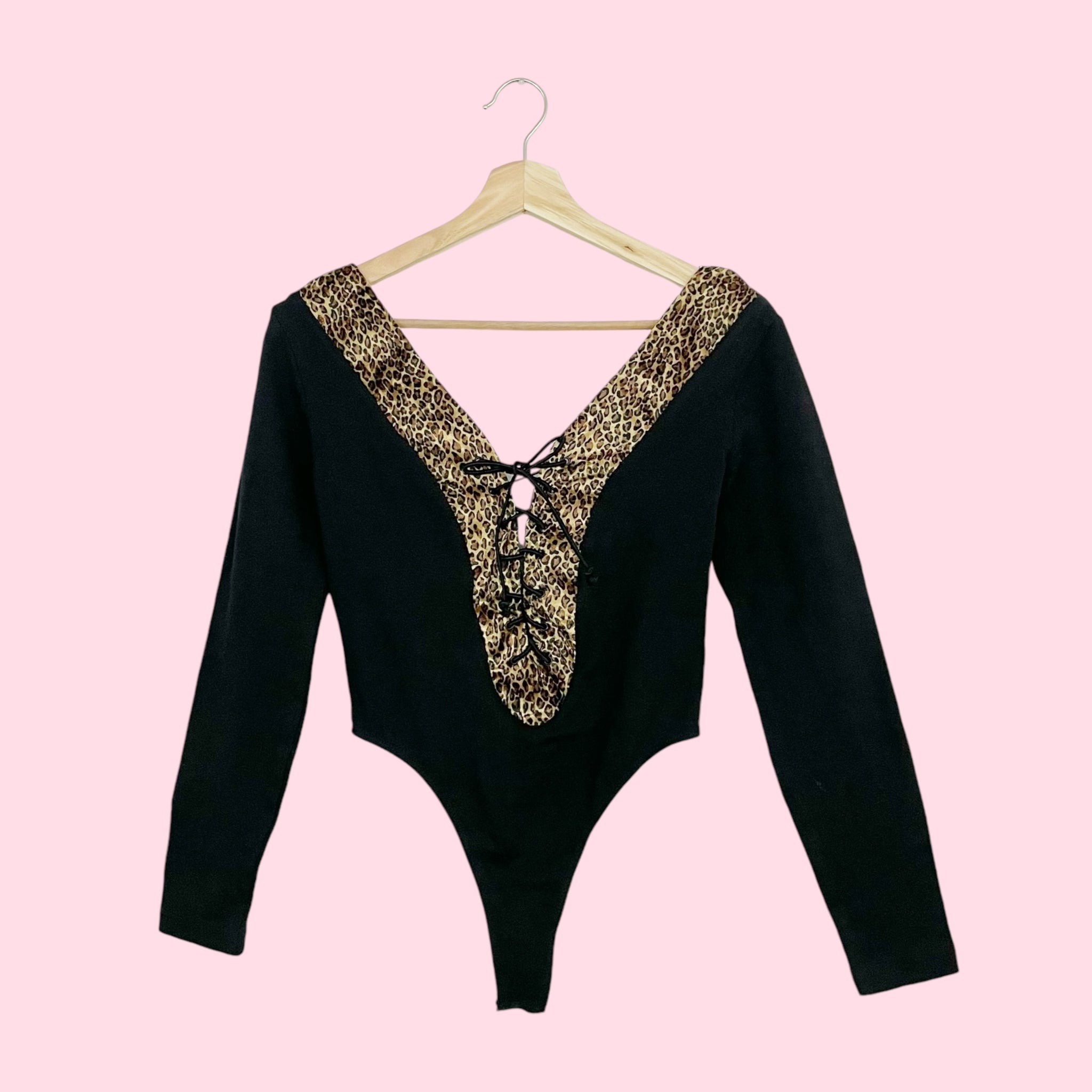 LACE UP LEOPARD TRIM BODYSUIT (M)