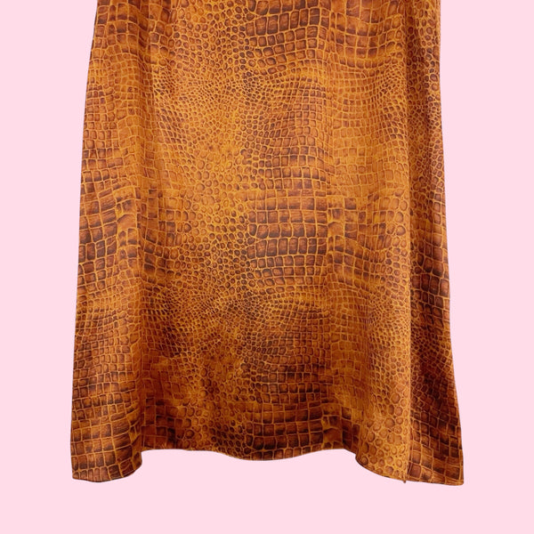BROWN SILK REPTILE PRINT MIDI SKIRT (16)