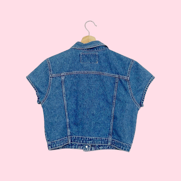 DENIM BUTTON UP CROPPED BLOUSE (M)