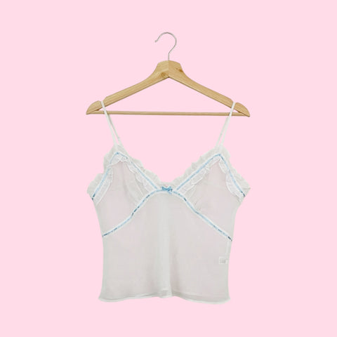 WHITE + BLUE SHEER LINGERIE TANK (L)