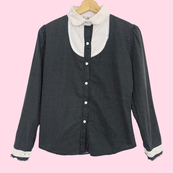Black + White Polka Dot Blouse (S)