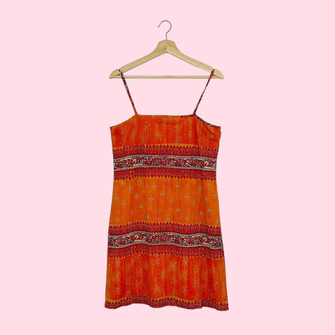 ORANGE PRINTED MESH DRESS (M)