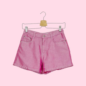 METALLIC PINK DENIM SHORTS (26")