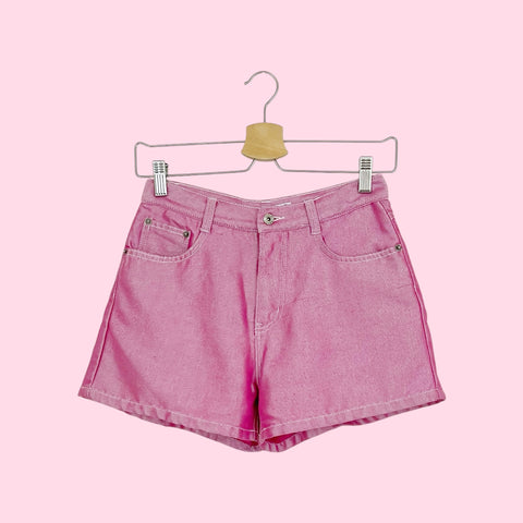 METALLIC PINK DENIM SHORTS (26")