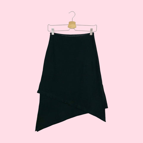 BLACK ASYMMETRICAL MIDI SKIRT (XS/S)