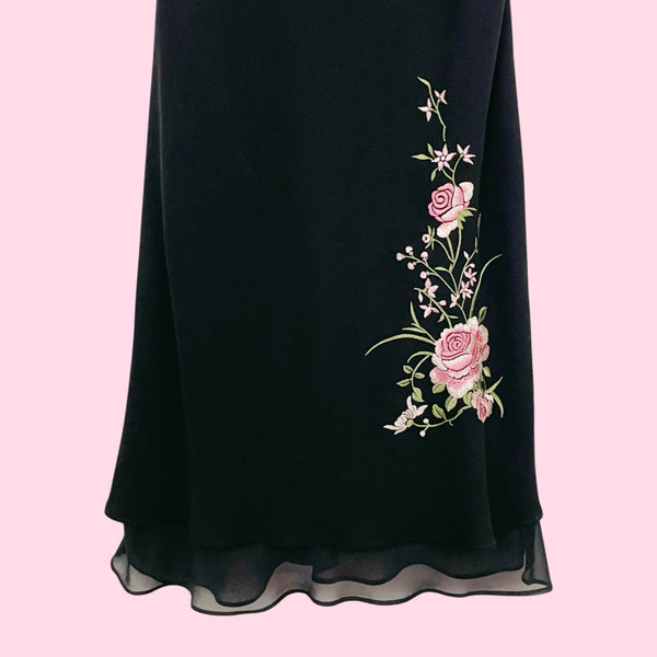 Y2K BLACK FLORAL EMBROIDERED MIDI DRESS (8)