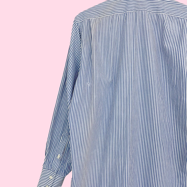90s Burberrys Blue + White Striped Shirt (S)