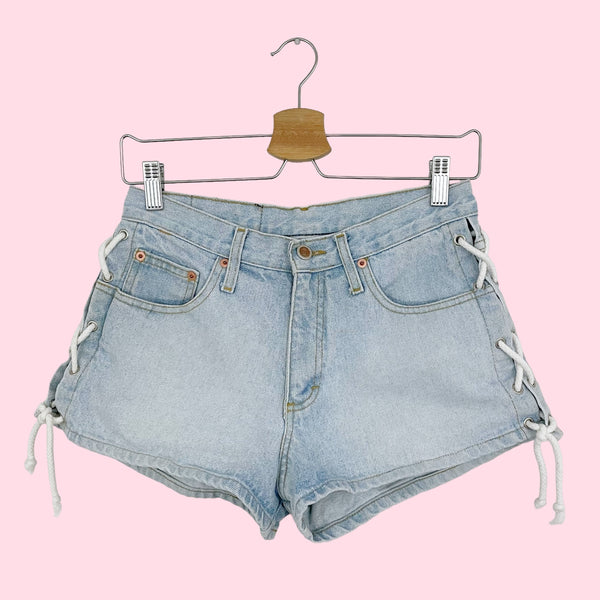 DENIM LACE UP SHORTS (S)