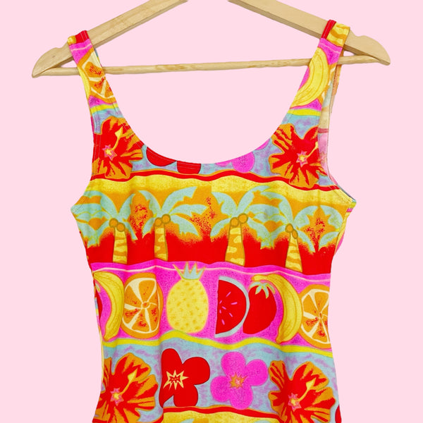 TROPICAL FRUIT PRINT ONE PIECE SWIMSUIT (M)